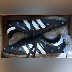 Adidas Samba Black Sneakers with Blue Floral Accents